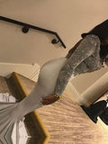 Gorgeous Mermaid V-neck Long Sleeves Applique Satin Prom Dresses