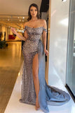 Gorgeous Off-the-shoulder Beading Sleeveless Mermaid Prom Dress With Slit-misshow.com