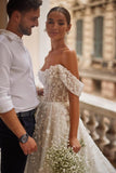 Gorgeous Off-the-shoulder Lace Tulle Appliques A-line Wedding Dress-misshow.com