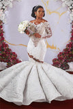 Gorgeous Off-the-Shoulder Long Sleeves Mermaid Ruffless Appliqued Beading Wedding Dress
