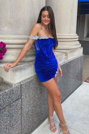 Gorgeous Off-the-shoulder Royal Blue Homecoming Dress With Beads
