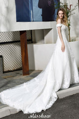 MISSHOW offers Gorgeous Off the Shoulder White aline Bridal Gown Garden Lace Appliques Wedding Dress at a good price from White,Ivory,Tulle to A-line,Ball Gown,Princess Floor-length them. Stunning yet affordable Cap Sleeves .