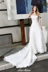 MISSHOW offers Gorgeous Off the Shoulder White aline Bridal Gown Garden Lace Appliques Wedding Dress at a good price from White,Ivory,Tulle to A-line,Ball Gown,Princess Floor-length them. Stunning yet affordable Cap Sleeves .