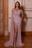 Gorgeous One-Shoulder Sequined Mermaid Prom Dress With Slit-misshow.com