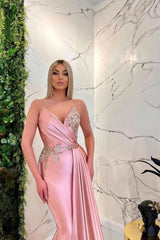 Gorgeous Pink Spaghetti Straps Sleeveless Mermaid Floor-Length Prom Dresses-misshow.com