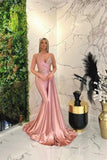 Gorgeous Pink Spaghetti Straps Sleeveless Mermaid Floor-Length Prom Dresses-misshow.com