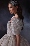 Gorgeous Princess A-line Beading Short Sleeves Wedding Dress With Lace-misshow.com