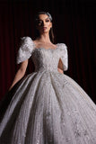Gorgeous Princess A-line Beading Short Sleeves Wedding Dress With Lace-misshow.com