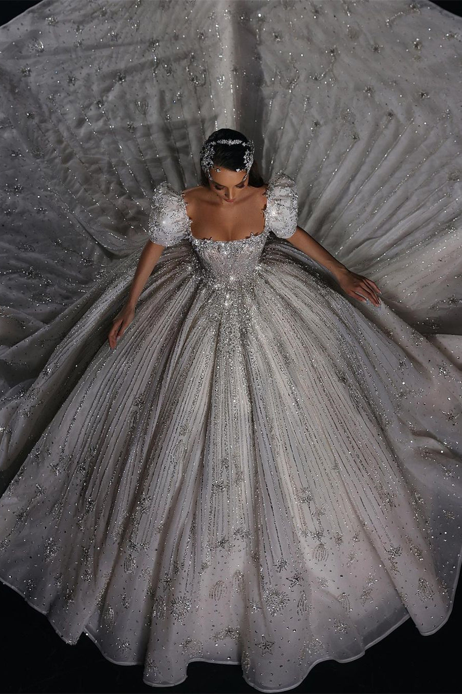 Gorgeous Princess A-line Beading Short Sleeves Wedding Dress With Lace-misshow.com