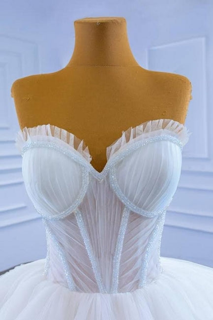 Gorgeous Princess Long White A-line Sleeveless Wedding Dresses-misshow.com