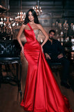 Gorgeous Red One Shoulder Sequined Sleeveless Mermaid Prom Dress-misshow.com