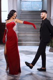 Gorgeous Red Straps Sequined Mermaid Prom Dress With Side Slit-misshow.com