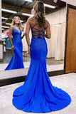 Gorgeous Royal Blue Long Mermaid Spaghetti Straps V-neck Prom Dress-misshow.com