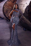 Gorgeous Sequined One Shoulder Mermaid Prom Dress With Slit