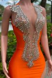 Gorgeous Sequined V-neck Sleeveless Stretch Satin Mermaid Prom Dress with Appliques-misshow.com