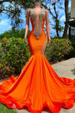 Gorgeous Sequined V-neck Sleeveless Stretch Satin Mermaid Prom Dress with Appliques