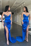 Gorgeous Sexy Royal Blue Sleeveless Long Beads Evening Dress With Split