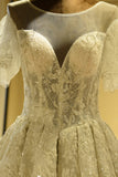 Gorgeous Short Sleeve Lace Tulle Princess Ivory Wedding Dress-misshow.com