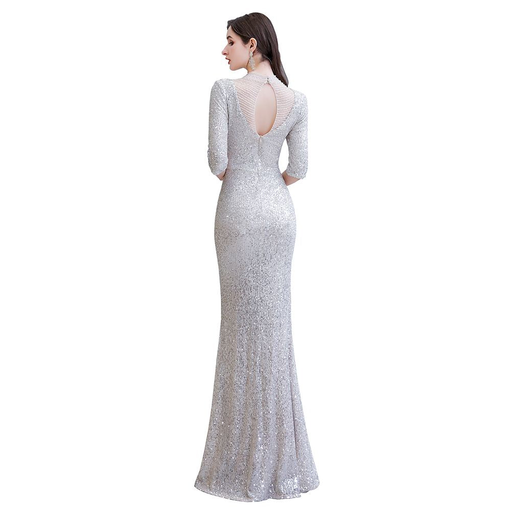 Looking for Prom Dresses,Evening Dresses,Homecoming Dresses,Quinceanera dresses in Tulle,Sequined, Mermaid style, and Gorgeous Beading,Buttons,Sequined work  MISSHOW has all covered on this elegant Gorgeous Silver Long Sleeves Long Prom Dress.
