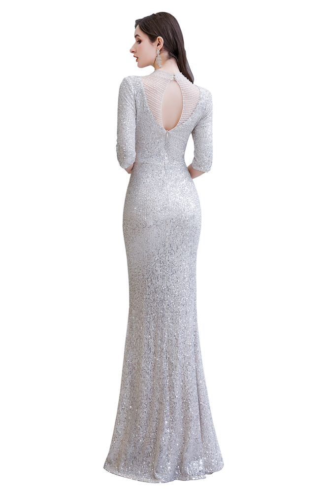 Looking for Prom Dresses,Evening Dresses,Homecoming Dresses,Quinceanera dresses in Tulle,Sequined, Mermaid style, and Gorgeous Beading,Buttons,Sequined work  MISSHOW has all covered on this elegant Gorgeous Silver Long Sleeves Long Prom Dress.