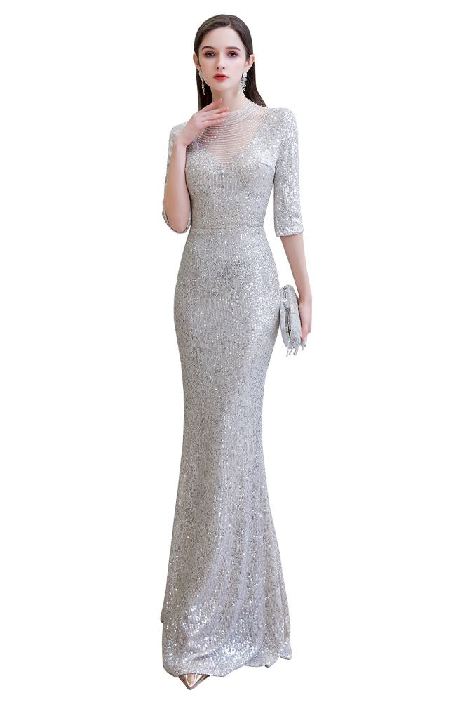 Looking for Prom Dresses,Evening Dresses,Homecoming Dresses,Quinceanera dresses in Tulle,Sequined, Mermaid style, and Gorgeous Beading,Buttons,Sequined work  MISSHOW has all covered on this elegant Gorgeous Silver Long Sleeves Long Prom Dress.