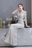 Looking for Prom Dresses,Evening Dresses,Homecoming Dresses,Quinceanera dresses in Tulle,Sequined, Mermaid style, and Gorgeous Beading,Buttons,Sequined work  MISSHOW has all covered on this elegant Gorgeous Silver Long Sleeves Long Prom Dress.