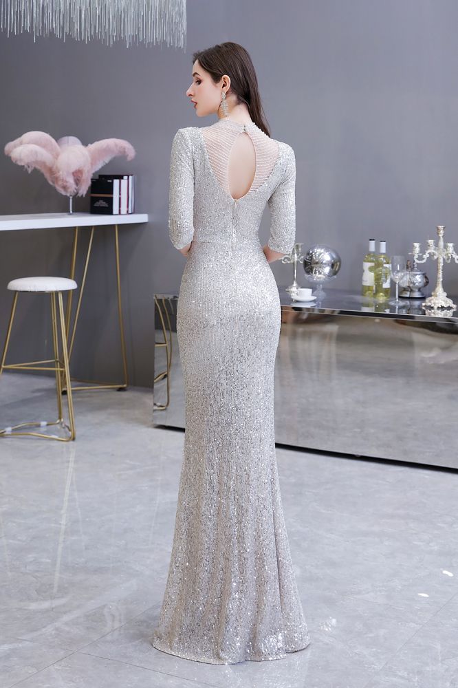 Looking for Prom Dresses,Evening Dresses,Homecoming Dresses,Quinceanera dresses in Tulle,Sequined, Mermaid style, and Gorgeous Beading,Buttons,Sequined work  MISSHOW has all covered on this elegant Gorgeous Silver Long Sleeves Long Prom Dress.