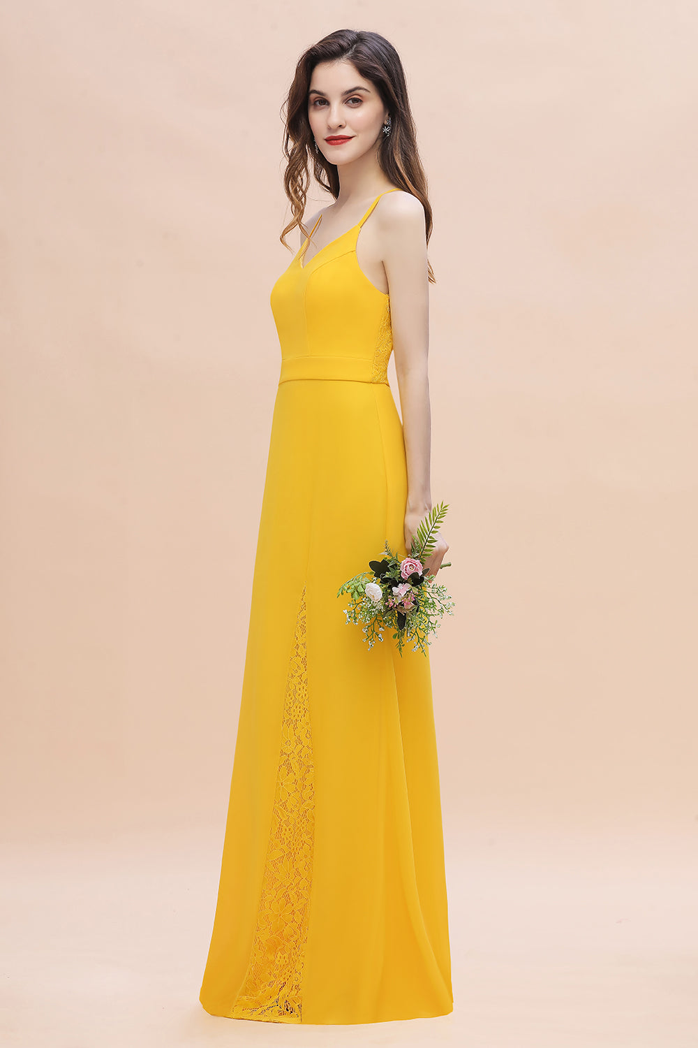Gorgeous Spaghett Straps V-Neck Chiffon Lace Bridesmaid Dresses
