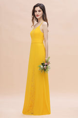 Gorgeous Spaghett Straps V-Neck Chiffon Lace Bridesmaid Dresses