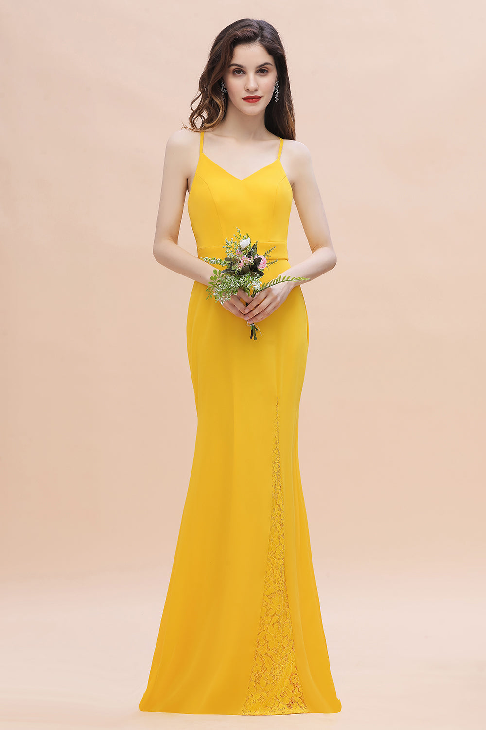 Gorgeous Spaghett Straps V-Neck Chiffon Lace Bridesmaid Dresses