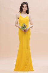 Gorgeous Spaghett Straps V-Neck Chiffon Lace Bridesmaid Dresses