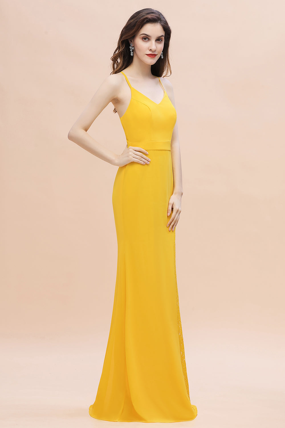 Gorgeous Spaghett Straps V-Neck Chiffon Lace Bridesmaid Dresses