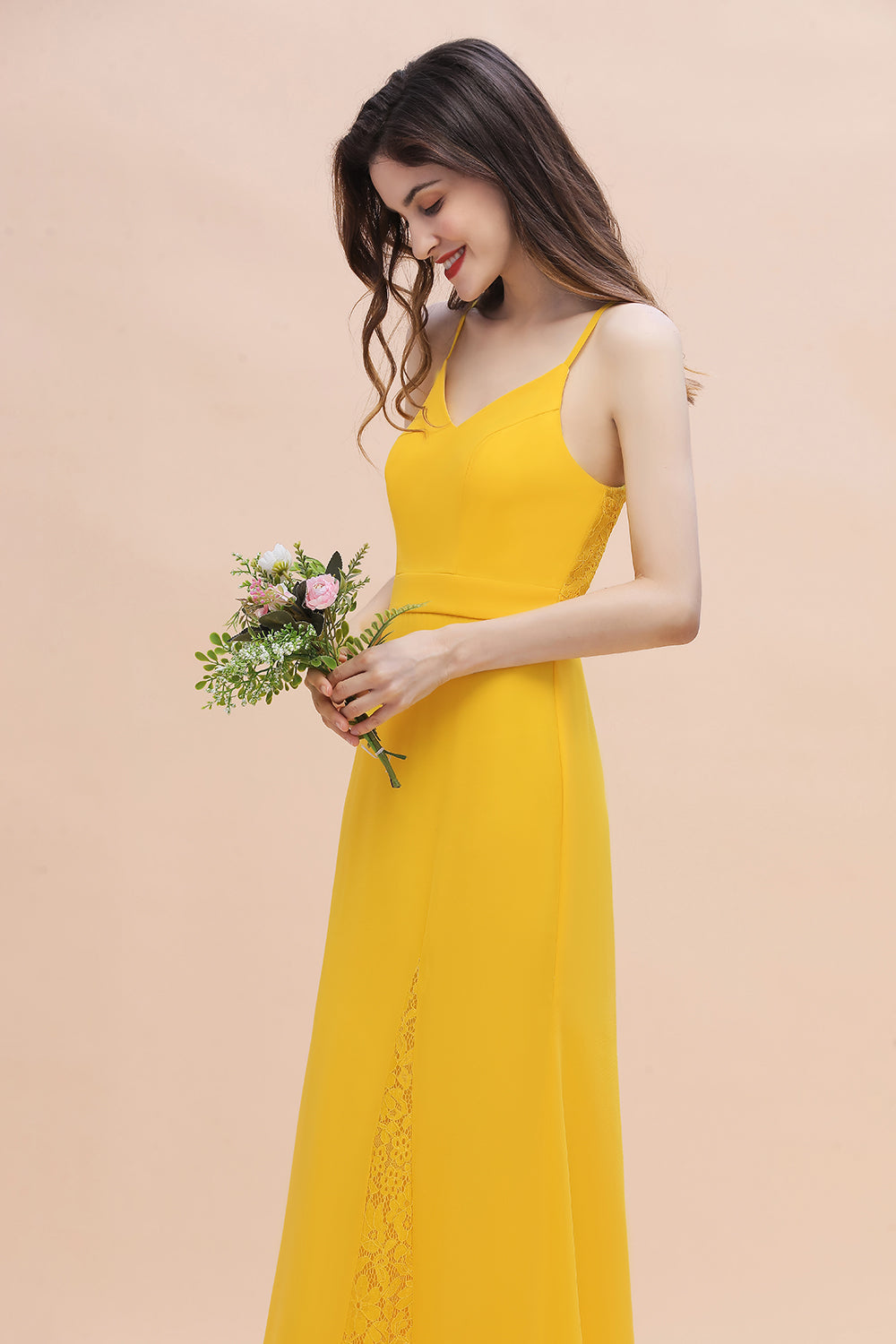 Gorgeous Spaghett Straps V-Neck Chiffon Lace Bridesmaid Dresses