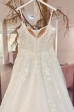 Gorgeous Spaghetti Strap Sleeveless A-Line Floor-Length Tulle Wedding Dresses with Court Train-misshow.com