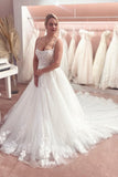Gorgeous Spaghetti Strap Sleeveless A-Line Floor-Length Tulle Wedding Dresses with Court Train