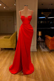 Gorgeous Spaghetti Strap Unique Round Cup High Split Red Prom Dress-misshow.com