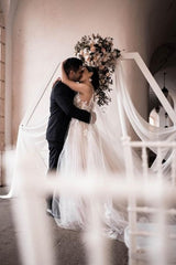Gorgeous Spaghetti Straps Sleeveless A-Line Tulle Wedding Dresses with Pattern-misshow.com