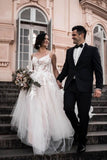 Gorgeous Spaghetti Straps Sleeveless A-Line Tulle Wedding Dresses with Pattern-misshow.com
