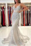 Gorgeous Spaghetti Straps Sleeveless Mermaid Floor-Length Lace Prom Dresses-misshow.com