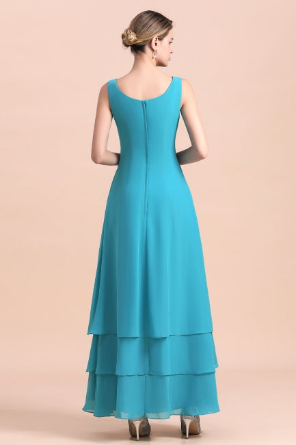 Gorgeous Square Neck Flowers Layers Mother of Bride Dress with Long Wraps-misshow.com