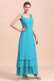 Gorgeous Square Neck Flowers Layers Mother of Bride Dress with Long Wraps-misshow.com