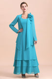 Gorgeous Square Neck Flowers Layers Mother of Bride Dress with Long Wraps-misshow.com