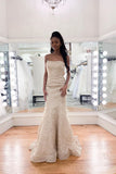 Gorgeous Strapless Beadings Mermaid Wedding Dress Affordable Sleeveless Long Bridal Gown