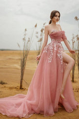 Gorgeous Sweetehart Sequins Appliques Prom Evening Dresses Long With Slit-misshow.com