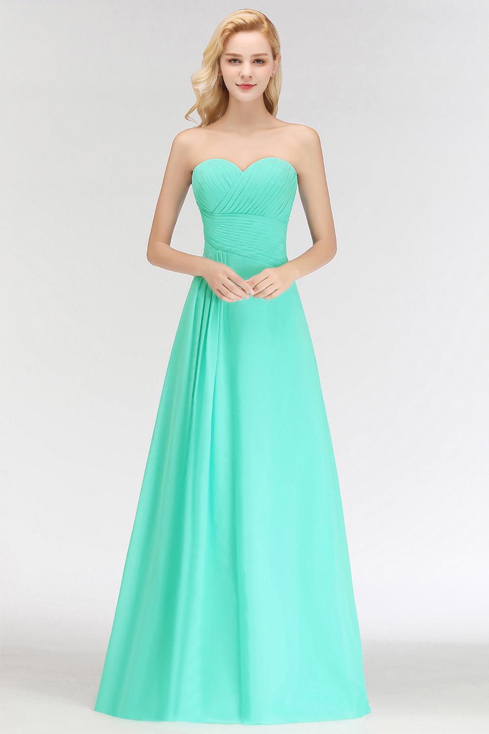 Gorgeous Sweetheart Ruched Long Bridesmaid Dresses Dusty Rose Chiffon Strapless Maid of Honor Dress