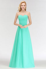 Gorgeous Sweetheart Ruched Long Bridesmaid Dresses Dusty Rose Chiffon Strapless Maid of Honor Dress