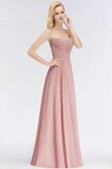 Gorgeous Sweetheart Ruched Long Bridesmaid Dresses Dusty Rose Chiffon Strapless Maid of Honor Dress