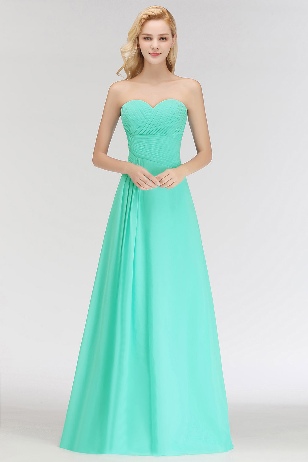 Gorgeous Sweetheart Ruched Long Bridesmaid Dresses Dusty Rose Chiffon Strapless Maid of Honor Dress