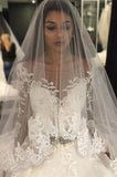 Gorgeous Tulle Appliques Scoop Long Sleeves Crystal Wedding Dress