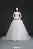 This elegant Jewel Tulle wedding dress with Appliques could be custom made in plus size for curvy women. Plus size Long Sleeves Ball Gown bridal gowns are classic yet cheap.